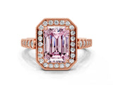 Rose gold Fancy Pink Emerald  Halo Milgrain Solitaire with Bezel Set Side Stones and Pave Band_35