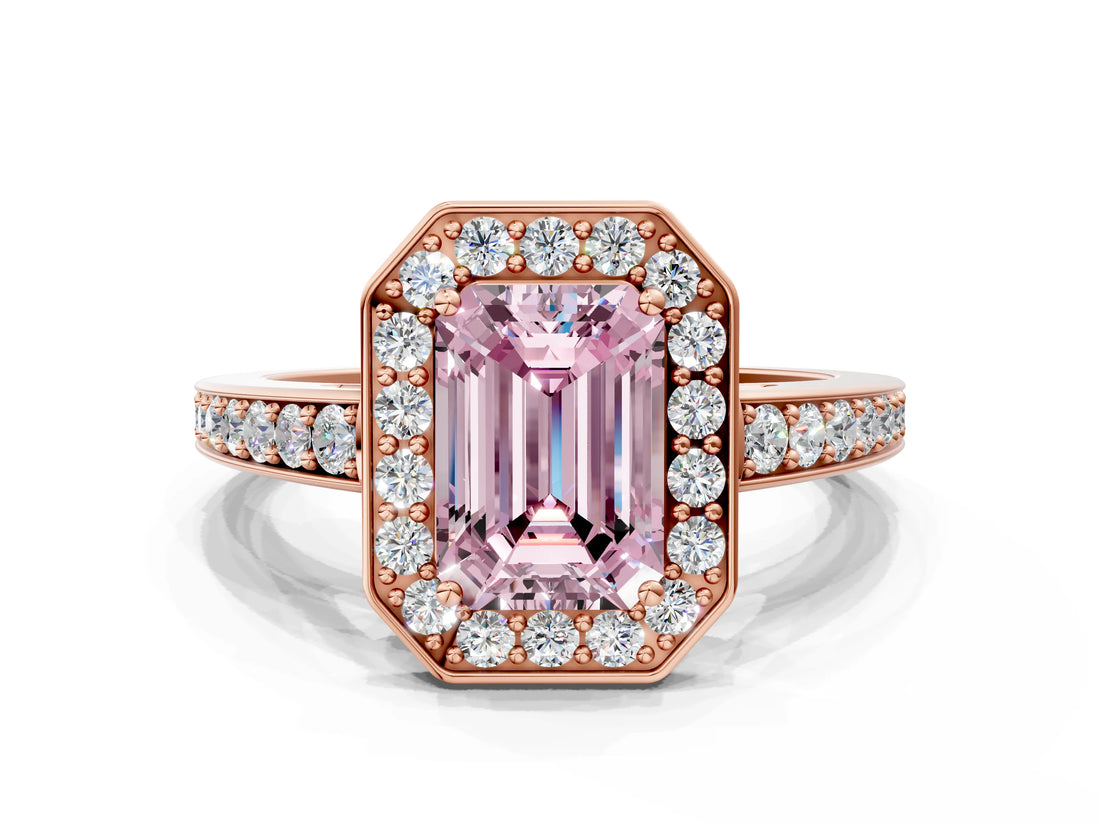 Rose gold Fancy Pink Emerald  Halo Pavé Diamond Engagement Ring with Bezel Setting_37