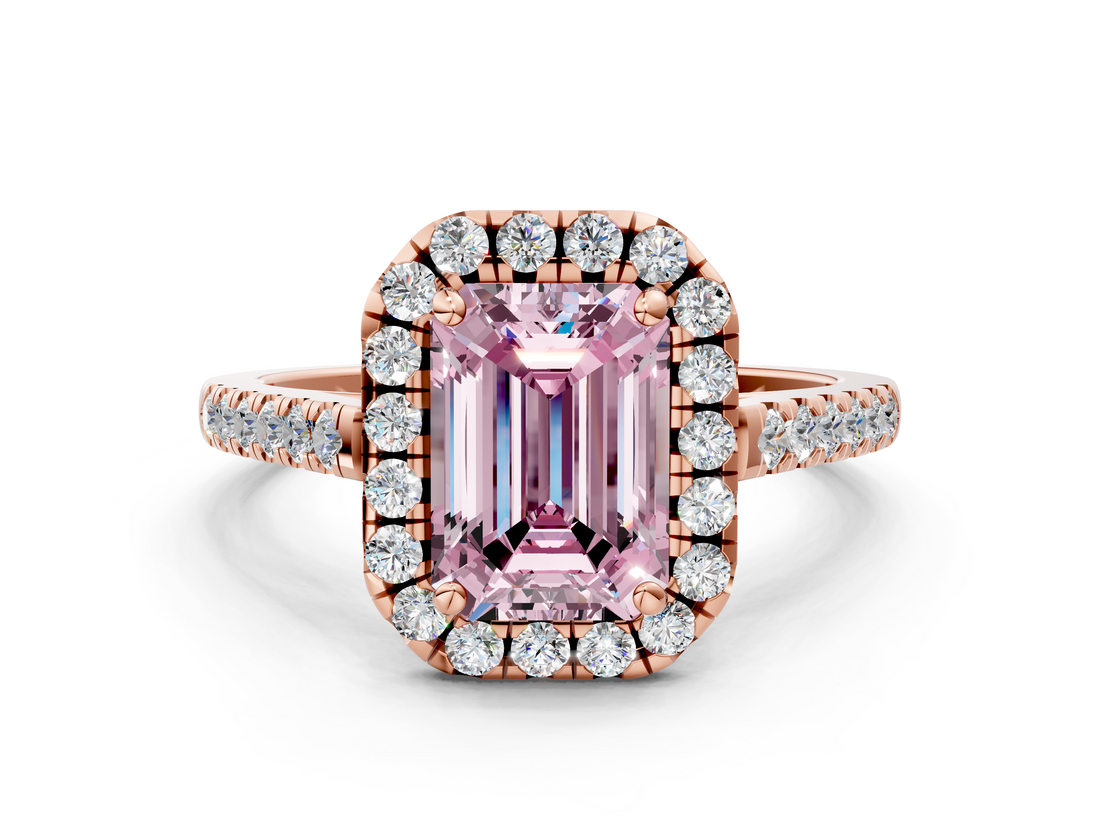 Rose gold Fancy Pink Emerald  Halo Pavé Diamond Engagement Ring with Four-Prong Setting_3