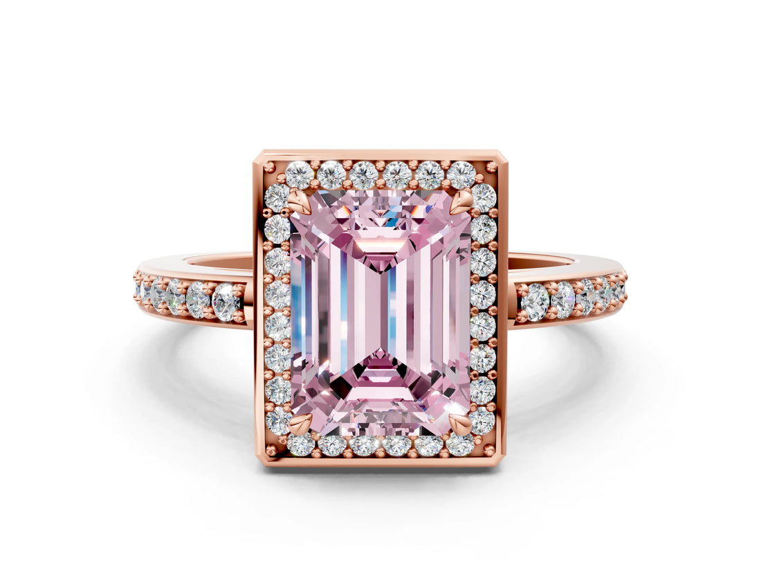 Rose gold Fancy Pink Emerald  Halo Pave Band Solitaire Ring with Prong Setting_67