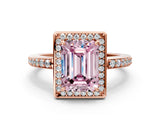 Rose gold Fancy Pink Emerald  Halo Pave Band Solitaire Ring with Prong Setting_67