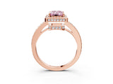 Rose gold Fancy Pink Emerald  Halo Pave Band Solitaire Ring with Prong Setting_70