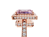Rose gold Fancy Pink Emerald  Halo Pave Band Solitaire Ring with Prong Setting_72