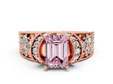 Rose gold Fancy Pink Emerald  Halo Pave Diamond Engagement Ring with Milgrain Detailing_48