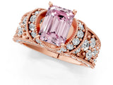 Rose gold Fancy Pink Emerald  Halo Pave Diamond Engagement Ring with Milgrain Detailing_49