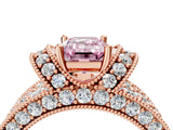 Rose gold Fancy Pink Emerald  Halo Pave Diamond Engagement Ring with Milgrain Detailing_52