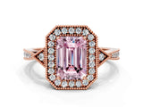 Rose gold Fancy Pink Emerald  Halo Round Diamond Milgrain Pave Engagement Ring_3