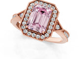 Rose gold Fancy Pink Emerald  Halo Round Diamond Milgrain Pave Engagement Ring_4