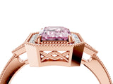 Rose gold Fancy Pink Emerald  Halo Round Diamond Milgrain Pave Engagement Ring_7