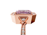 Rose gold Fancy Pink Emerald  Halo Round Diamond Milgrain Pave Engagement Ring_8