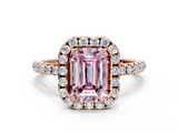 Rose gold Fancy Pink Emerald  Halo Round Diamond Pavé Band Four-Prong Ring_3