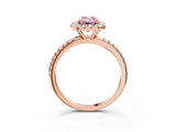 Rose gold Fancy Pink Emerald  Halo Round Diamond Pavé Band Four-Prong Ring_6
