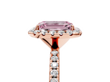 Rose gold Fancy Pink Emerald  Halo Round Diamond Pavé Band Four-Prong Ring_8