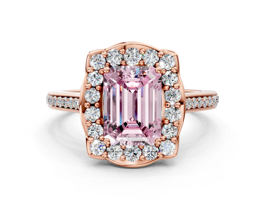 Rose gold Fancy Pink Emerald  Halo Round Diamond Pave Band with Four-Prong Setting_38