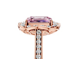 Rose gold Fancy Pink Emerald  Halo Round Diamond Pave Band with Four-Prong Setting_43