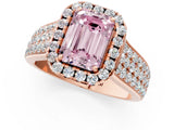 Rose gold Fancy Pink Emerald  Halo Round Diamond Pave Band with Prong Setting 1