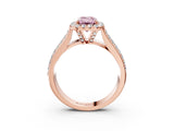Rose gold Fancy Pink Emerald  Halo Round Diamond Pave Band with Prong Setting 3