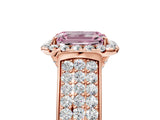 Rose gold Fancy Pink Emerald  Halo Round Diamond Pave Band with Prong Setting 5