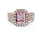 Rose gold Fancy Pink Emerald  Halo Round Diamond Pave Band with Prong Setting