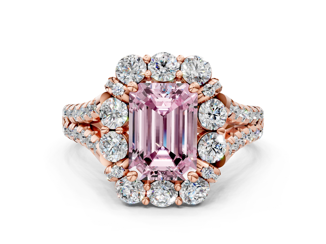 Rose gold Fancy Pink Emerald  Halo Split Shank Diamond Engagement Ring with Pave Band and Four-Prong Setting_54