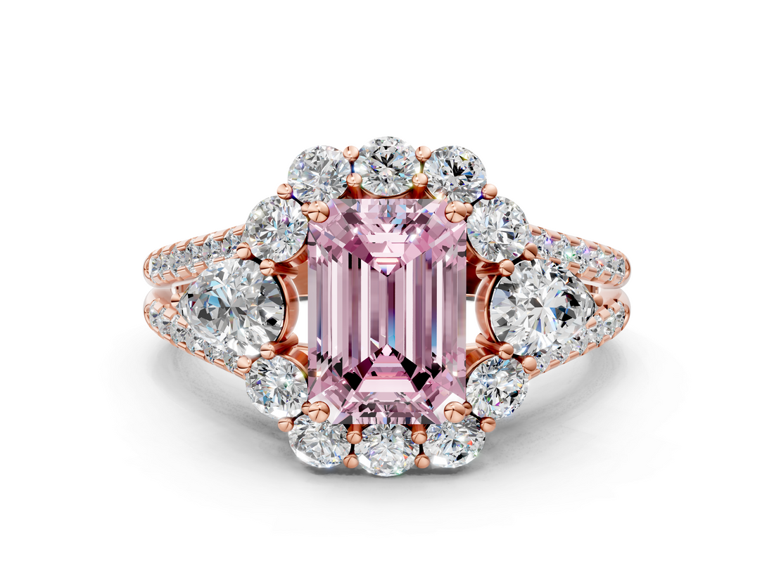 Rose gold Fancy Pink Emerald  Halo Split Shank Diamond Engagement Ring with Prong Setting_20