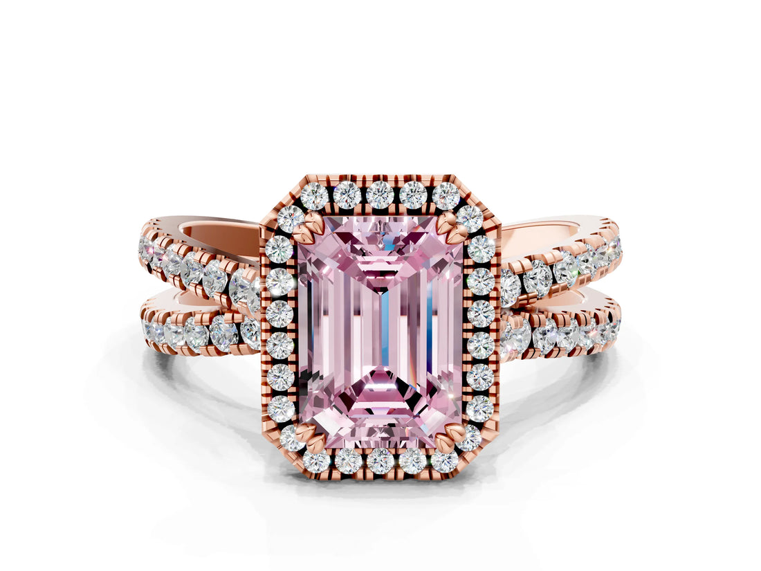 Rose gold Fancy Pink Emerald  Halo Split Shank Diamond Ring with Pavé Setting_25