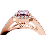 Rose gold Fancy Pink Emerald  Halo Split Shank Diamond Ring with Prong Setting_24