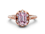 Rose gold Fancy Pink Emerald  Halo Split Shank Pave Diamond Ring with Petal Prong Setting_15