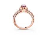 Rose gold Fancy Pink Emerald  Halo Split Shank Pave Diamond Ring with Petal Prong Setting_18