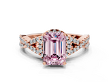 Rose gold Fancy Pink Emerald  Halo Twist Band Solitaire Prong Setting Ring_61