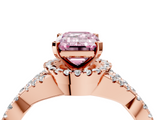 Rose gold Fancy Pink Emerald  Halo Twist Band Solitaire Prong Setting Ring_65
