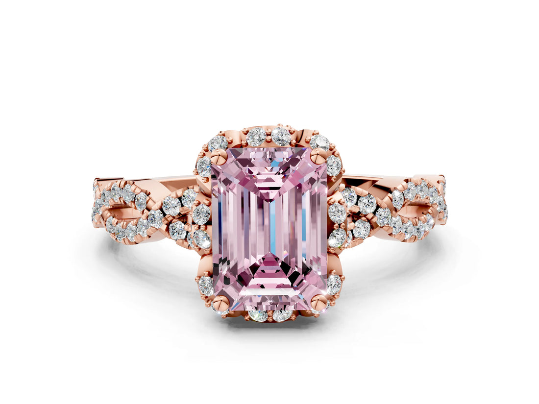 Rose gold Fancy Pink Emerald  Halo Twist Band Solitaire Ring with Six-Prong Setting_32