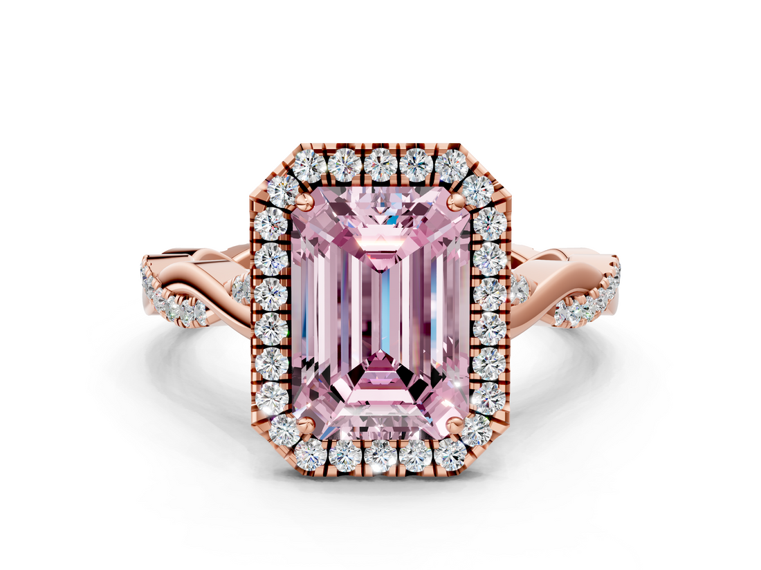 Rose gold Fancy Pink Emerald  Halo Twist Band Solitaire Ring_20