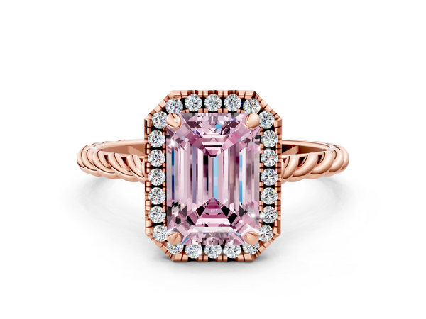 Rose gold Fancy Pink Emerald  Halo Twisted Band Four-Prong Diamond Ring