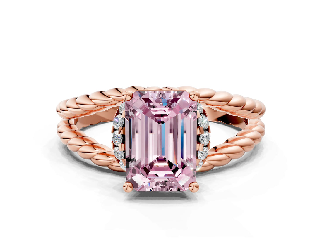 Rose gold Fancy Pink Emerald  Halo Twisted Band Four-Prong Ring_51