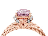 Rose gold Fancy Pink Emerald  Halo Twisted Band Four-Prong Ring_55