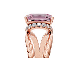 Rose gold Fancy Pink Emerald  Halo Twisted Band Four-Prong Ring_56