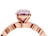 Rose gold Fancy Pink Emerald  Milgrain Bezel Diamond Engagement Ring with Solitaire Prong Setting_171