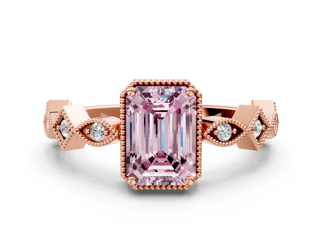 Rose gold Fancy Pink Emerald  Milgrain Marquise Diamond Twist Band Ring_63