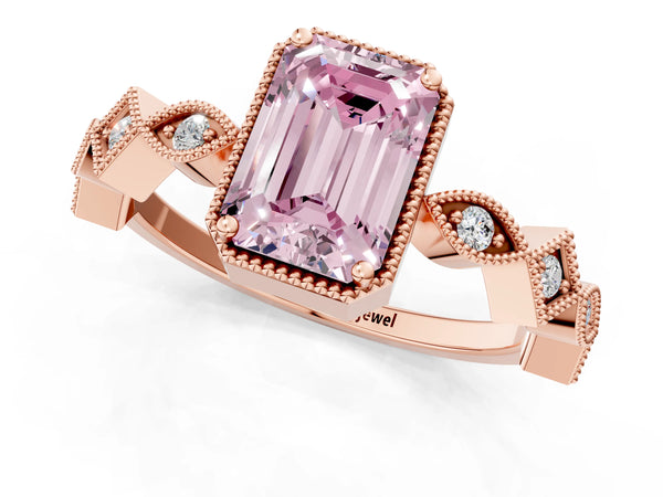 Rose gold Fancy Pink Emerald  Milgrain Marquise Diamond Twist Band Ring