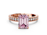 Rose gold Fancy Pink Emerald  Milgrain Pave Diamond Engagement Ring with Four-Prong Setting_155