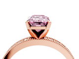 Rose gold Fancy Pink Emerald  Milgrain Pave Diamond Engagement Ring with Four-Prong Setting_159