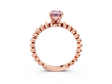 Rose gold Fancy Pink Emerald  Solitaire Beaded Band Prong Setting Ring 3