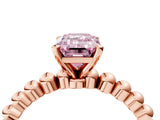 Rose gold Fancy Pink Emerald  Solitaire Beaded Band Prong Setting Ring 4