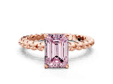 Rose gold Fancy Pink Emerald  Solitaire Beaded Band Prong Setting Ring