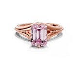 Rose gold Fancy Pink Emerald  Solitaire Beaded Band Six-Prong Setting