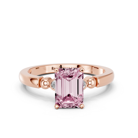 Rose gold Fancy Pink Emerald  Solitaire Beaded Band with Four-Prong Setting_11