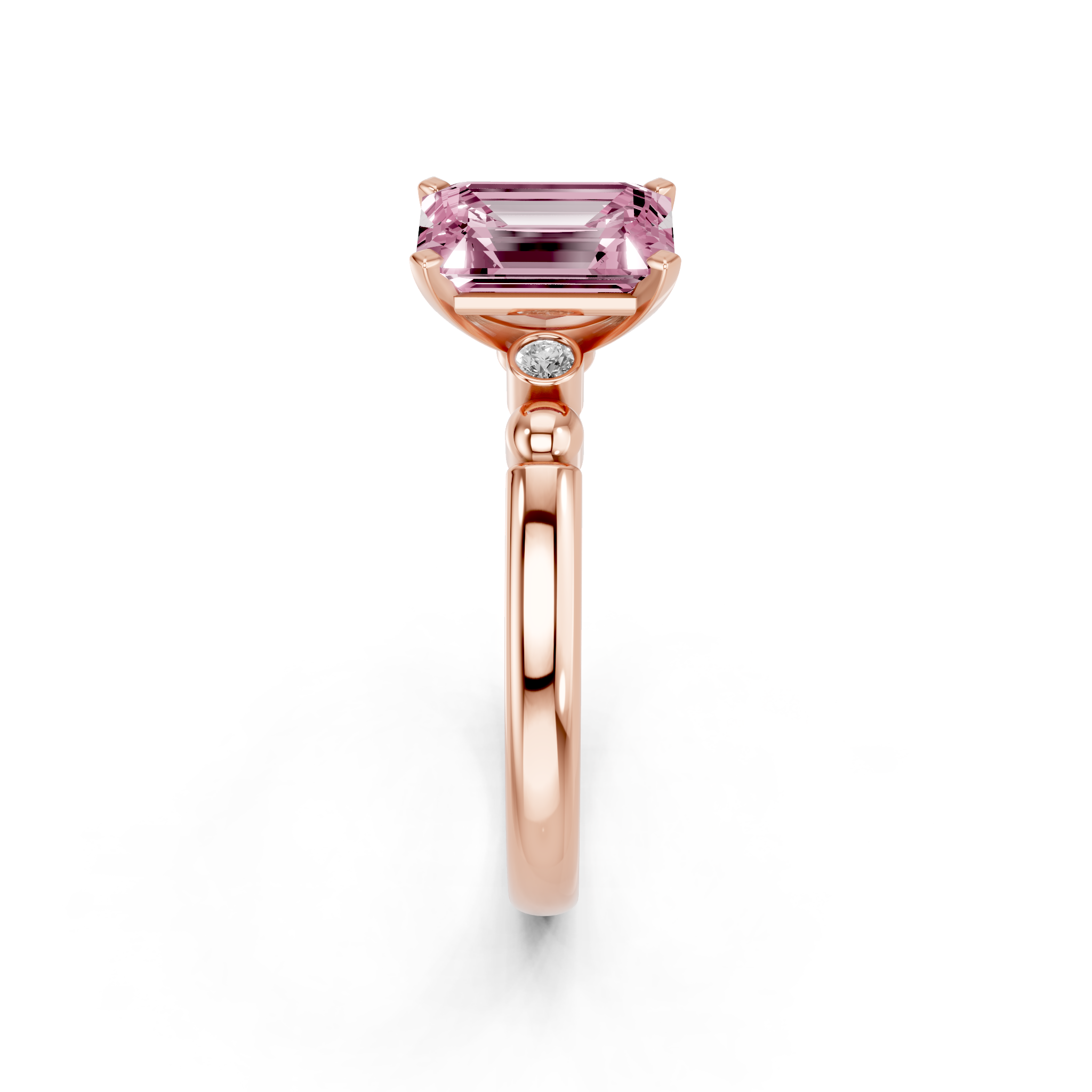 Rose gold Fancy Pink Emerald  Solitaire Beaded Band with Four-Prong Setting_4
