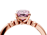 Rose gold Fancy Pink Emerald  Solitaire Beaded Band with Four-Prong Setting_49