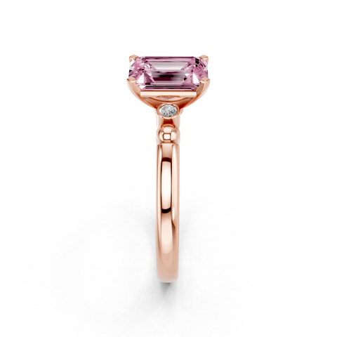 Rose gold Fancy Pink Emerald  Solitaire Beaded Band with Four-Prong Setting_4